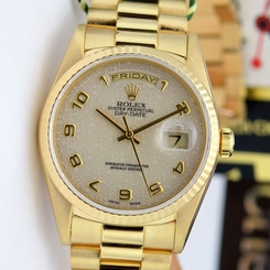 Rolex Day Date Yellow Gold President Cream Jubilee Arabic Dial 18238 WATCH CHEST