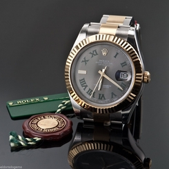 ROLEX DATEJUST II SLATE GREEN ROMAN 41mm 18K & STEEL 116333 MENS WRIST WATCH 845960002370