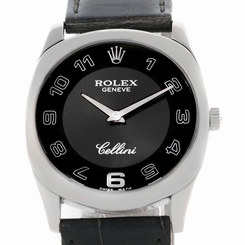 Rolex Cellini Danaos 18k White Gold Black Dial Mens Watch 4233