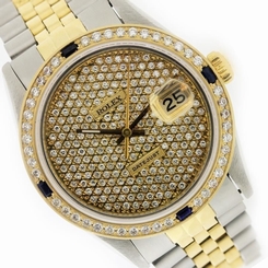 Preowned Watch Rolex 16013 Datejust 36mm Diamond Pave Champagne Dial  & Blue Sap