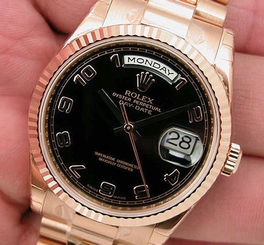 Rolex Day Date President 118235 Mens 18K Everose Gold Black Arabic Dial 36MM