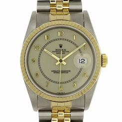  Rolex Datejust 18k Gold Stainless Steel 16233 Sapphire Quickset Cream Dial Box &