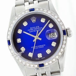 Used Rolex Men's Datejust 16014 Steel Blue Vignette Diamond Dial/Bzl/4 Sapphires