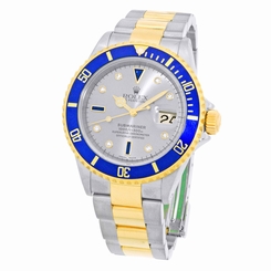 ROLEX Stainless 18K Yellow Gold Submariner 16613 Factory Diamonds Warranty MINTY