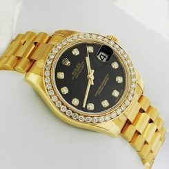 ROLEX Datejust 31mm Yellow Gold 178278 Black Diamond President SUG RET: $39,550