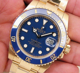 Rolex SUBMARINER 116618 Mens Yellow Gold Blue Ceramic Bezel 40MM Blue Dial