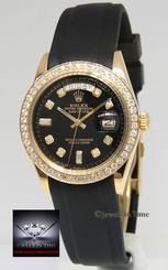 Rolex Day-Date 18k Yellow Gold Diamond Dial/Bezel Black Strap Mens Watch 1803