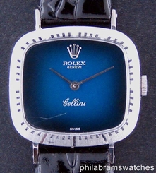 Rolex Cellini Ladies 18k White Gold Square Manual 25mm Blue Dial
