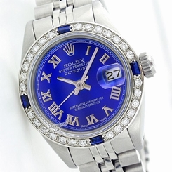 Steel 6917 Lady Datejust Rolex Royal Blue Roman Dial/Diamond Bzl/Sapphire Watch