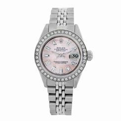 Used Rolex Lady Datejust Steel 69174 Pink MOP Baguette Diamond Dial/Diamond Bzl