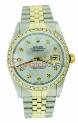  Rolex Datejust 16013 Custom Diamond Bezel/White Mother of Pearl Diamond Dial