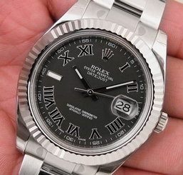 Rolex DATEJUST II 116334 Mens Stainless Steel & White Gold Black Roman Dial 41MM 683498458203