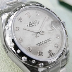 *NEW* ROLEX MIDSIZE SS/18K WG MOTHER OF PEARL DIAMOND BEZEL DATEJUST #178344