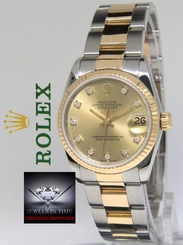  Rolex Datejust 18k Yellow Gold/Steel Champagne Diamond Dial Midsize Watch 68273