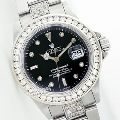 Rolex Men Submariner 16610 Oyster Perpetual Black 5ct Diamond Watch