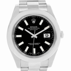  Rolex Datejust II Black Dial Oyster Bracelet Watch 116300 Box Papers
