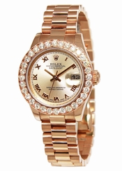 Rolex Ladies Datejust 18k Pink Rose Gold Diamond Automatic Watch 179175 +Box
