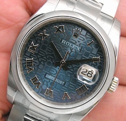 Rolex DATEJUST 116200 Mens Stainless Steel Blue Jubilee Roman Dial Oyster 36MM