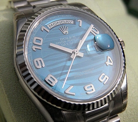 MENS ROLEX DAY-DATE PRESIDENT 118239 18K WHITE GOLD BLUE WAVES DIAL 36MM - NEW
