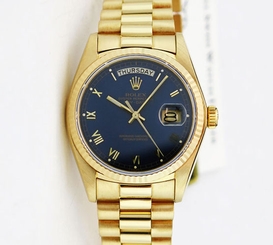 Rolex Day Date President Yellow Gold Blue Roman Dial 18038 - WATCH CHEST