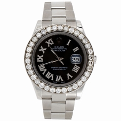 Mens 41mm 116300 Rolex DateJust II Steel Diamond Watch Black Roman Dial 5.50 CT 845960034548