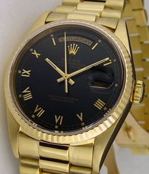 Rolex Day Date President Yellow Gold Black Roman Dial 18238 36mm - WATCH CHEST