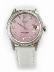 Rolex 1500 Oyster Perpetual Date MOP Custom Diamond Dial & Bezel Ladies Watch