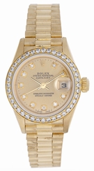 Rolex Ladies President 18k Yellow Gold Watch Champagne Diamond Dial 79178