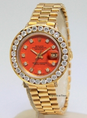 Rolex Vintage Datejust 18k Yellow Gold Orange Diamond Ladies Watch 6517