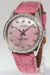 Rolex Oyster Perpetual Stainless Steel Pink MOP Diamond Ladies Watch 1002