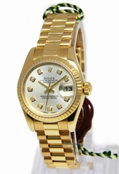Rolex Ladies Datejust President 18k Yellow Gold Silver Diamond 179178 Box/Books