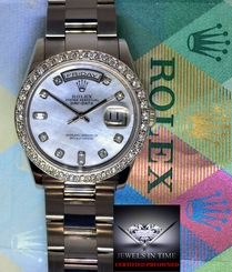Rolex Mens Day Date 18k White Gold & Diamonds MOP Dial Watch 118209