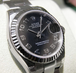 LADIES ROLEX DATEJUST 179174 SS/18K WG BLACK CONCENTRIC ARABIC DIAL 26MM - NEW