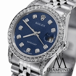 Rolex Midsize Datejust 78240 Blue Diamond Bezel Numbers Steel Jubilee Bracelet