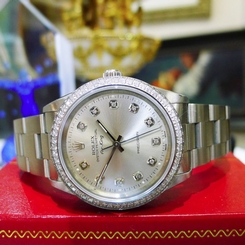 Mens ROLEX AIRKING Precision Stainless Steel Diamond Silver Dial Watch