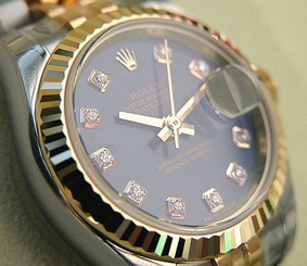 LADIES ROLEX DATEJUST 179173 SS/18K YG BLUE DIAMOND DIAL HIDDEN CLASP - NEW