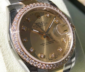 MENS ROLEX DATEJUST 116243 SS/18K YG CHAMPAGNE SERTI DIAMOND BEZEL 36MM - NEW