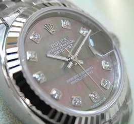 LADIES ROLEX DATEJUST 179174 SS/18K WG BLACK MOP DIAMOND DIAL JUBILEE 26MM - NEW