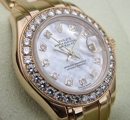 ROLEX LADIES 18K YG WHITE MOP DIAMOND PEARLMASTER MASTERPIECE DATEJUST #80298