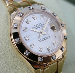 ROLEX LADIES 18K YELLOW GOLD WHITE MOTHER OF PEARL DIAMOND MASTERPIECE #80318 845960085311