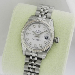  Rolex Datejust 179174 White Diamond Dial 26mm White Gold Bezel Retail: $9,200