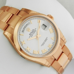 Rolex Day-Date Rose White Roman Dial Oyster Perpetual 118205 Retail: $32,450