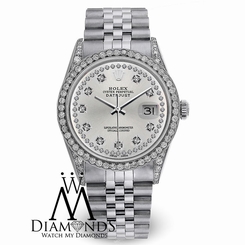 Rolex Watch DateJust 16234 36mm Silver Dial Diamond Bezel & Lugs Watch