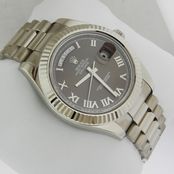 Rolex Day Date II 41mm PRE-OWNED White Gold Brown Dial 218239 Retail: $37,550
