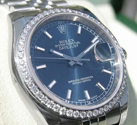  MENS ROLEX DATEJUST 116244 SS/18K WG BLUE STICK DIAL DIAMOND BEZEL 36MM - NEW