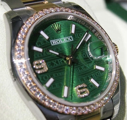 MENS ROLEX DATEJUST 116243 SS/18K YG GREEN WAVES DIAL DIAMOND BEZEL 36MM - NEW