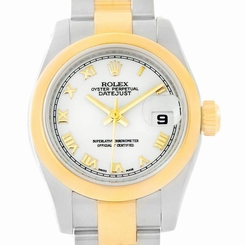Rolex Datejust Ladies Steel Yellow Gold White Roman Dial Watch 179163