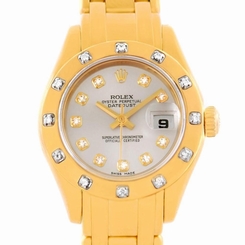 Rolex Pearlmaster 18K Yellow Gold Diamond Dial Bezel Watch 80318 845960085311