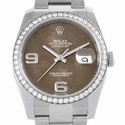 Rolex Datejust Steel White Gold Diamond Bronze Floral Dial Watch 116244