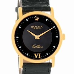 Rolex Cellini Classic 18K Yellow Gold Black Dial Watch 5115 Box Papers